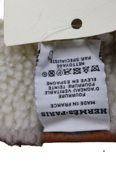 Hermes Womens Shearling Lambskin Wool Skin Scarf Camel Blanc Size 25CMX190CM
