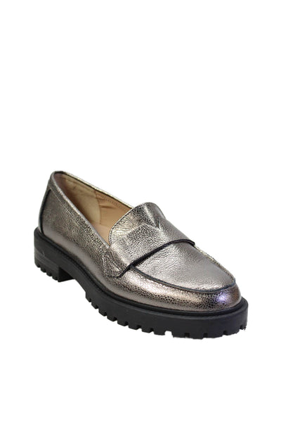 Banana Republic Womens Leather Vee Strap Slip-On Metallic Loafers Gray Size 7.5