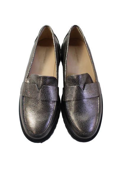 Banana Republic Womens Leather Vee Strap Slip-On Metallic Loafers Gray Size 7.5