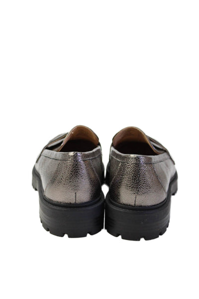 Banana Republic Womens Leather Vee Strap Slip-On Metallic Loafers Gray Size 7.5