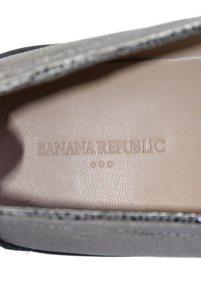 Banana Republic Womens Leather Vee Strap Slip-On Metallic Loafers Gray Size 7.5