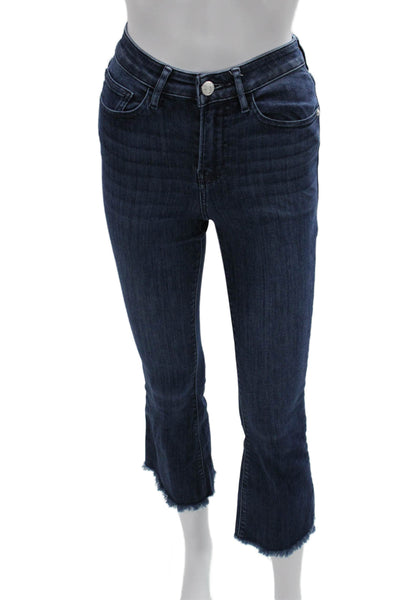 Frame Womens Cropped Flared Dark Blue Jeans High Rise Button Size 23