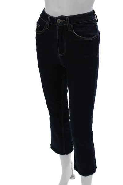 Zara Womens Cropped Ankle Dark Blue High Rise Jeans Size 0