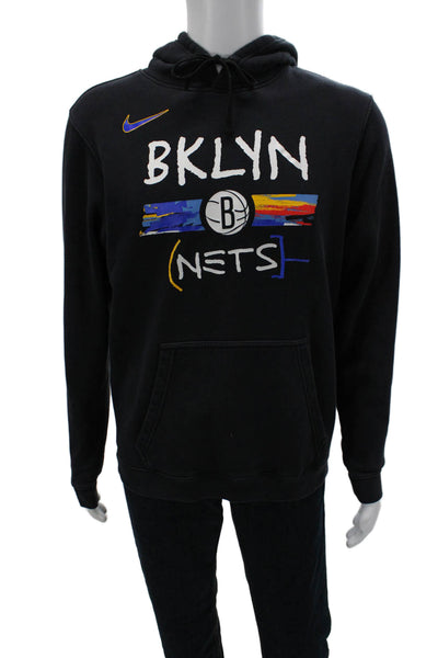Nike Mens Pullover Hoodies Black Long Sleeve Graphic Drawstring Size M