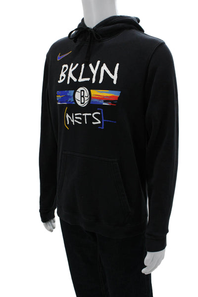 Nike Mens Pullover Hoodies Black Long Sleeve Graphic Drawstring Size M
