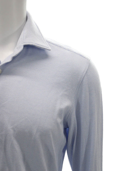 BOSS Mens Slim Fit Button Down Shirt Blue White Cotton Size 15.5