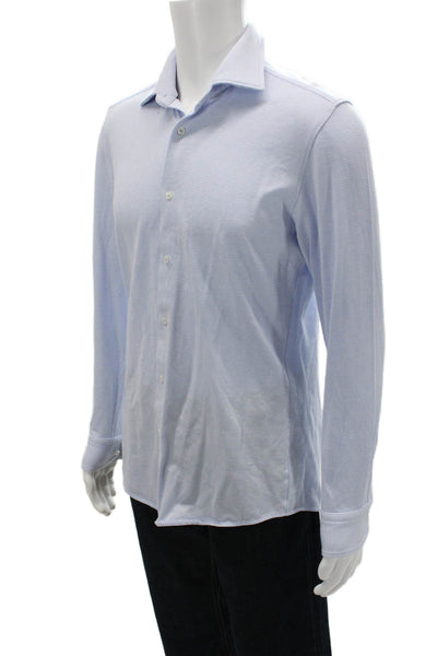 BOSS Mens Slim Fit Button Down Shirt Blue White Cotton Size 15.5