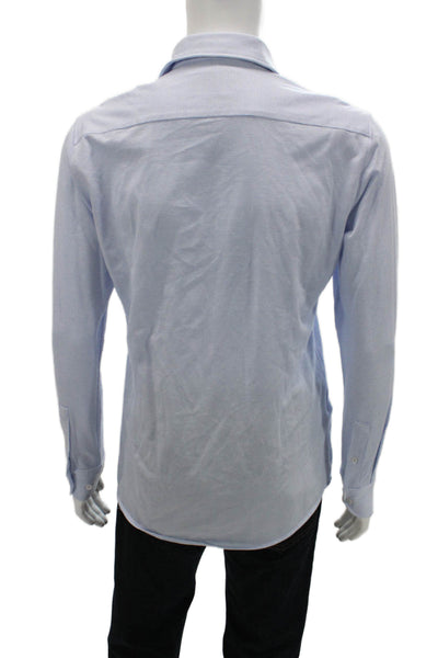 BOSS Mens Slim Fit Button Down Shirt Blue White Cotton Size 15.5