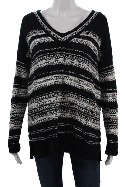 Vince Unisex Black Fair Isle V-Neck Pullover Sweater Long Sleeve Size 2XS