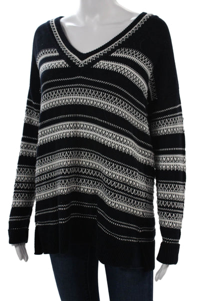 Vince Unisex Black Fair Isle V-Neck Pullover Sweater Long Sleeve Size 2XS