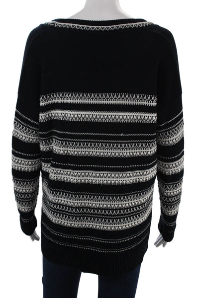 Vince Unisex Black Fair Isle V-Neck Pullover Sweater Long Sleeve Size 2XS