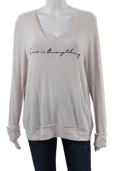 Wildfox Women Pullover Sweatshirt Pink V-Neck Long Sleeve Love Graphic Size S