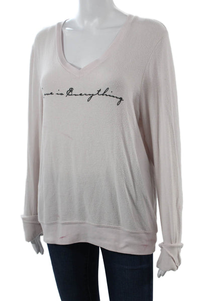 Wildfox Women Pullover Sweatshirt Pink V-Neck Long Sleeve Love Graphic Size S
