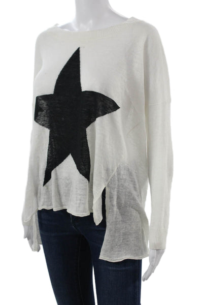 Central Park West Unisex White Star Graphic Pullover Sweater Linen Size S