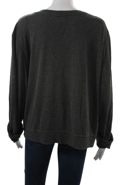 Wildfox Women Pullover Sweatshirts Dark Gray V-Neck Graphic Print Size M