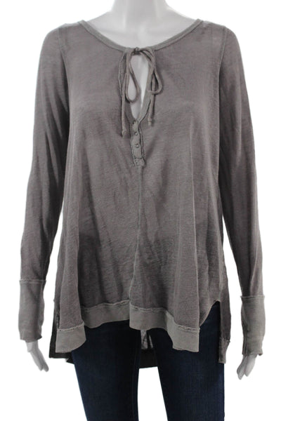 We The Free Womens Bohemian Tunic Blouse Gray Button Long Sleeve Size S