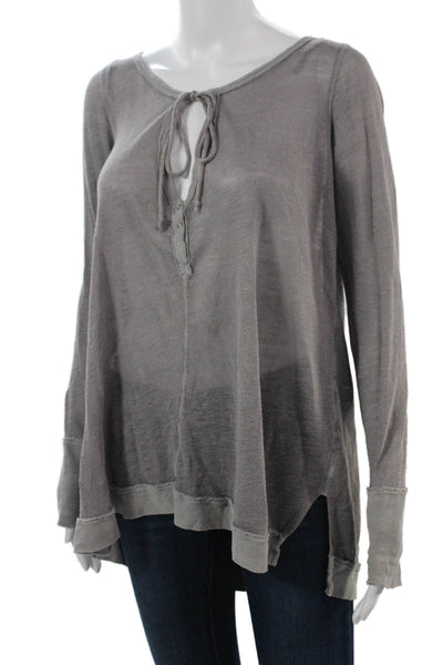 We The Free Womens Bohemian Tunic Blouse Gray Button Long Sleeve Size S