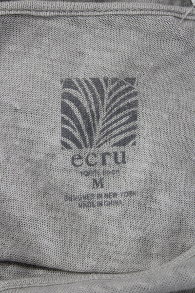 Ecru Women Gray Linen V-Neck Long Sleeve Basic T-Shirt Size M