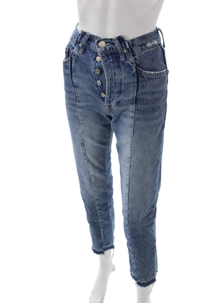 Zara Women Cropped Mom Jeans Blue Cotton High Rise Size 2