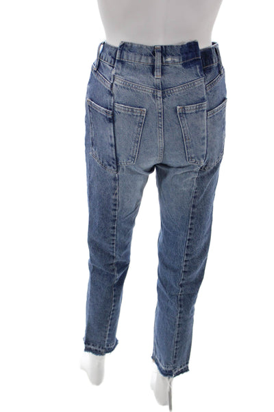 Zara Women Cropped Mom Jeans Blue Cotton High Rise Size 2