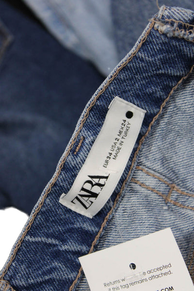 Zara Women Cropped Mom Jeans Blue Cotton High Rise Size 2