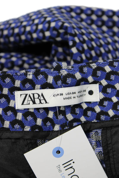 Zara Women Cropped Dress Pants Black Geometric Button Cotton Blend Size 4