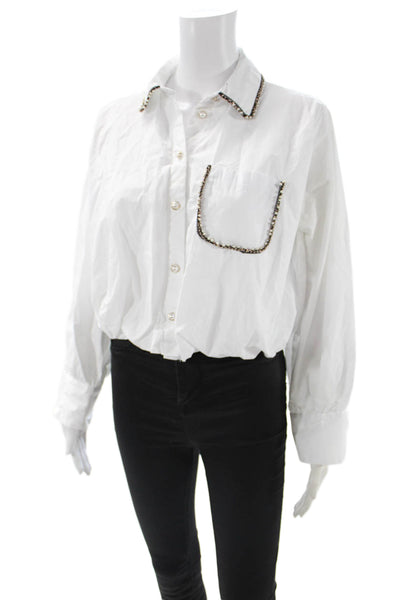 Zara Womens Collared Button-Up Blouse Long Sleeve White Classic Fall Size S