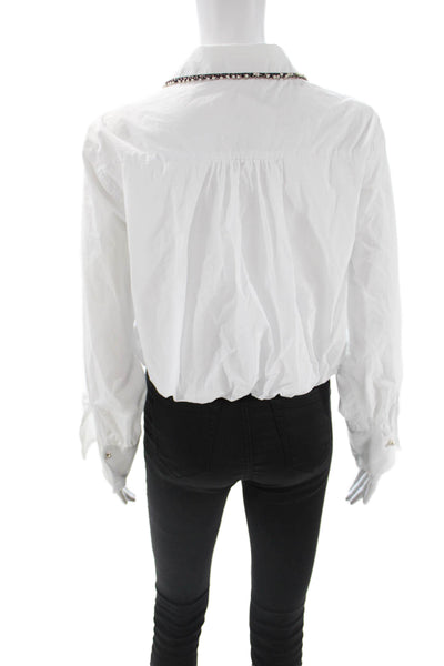 Zara Womens Collared Button-Up Blouse Long Sleeve White Classic Fall Size S