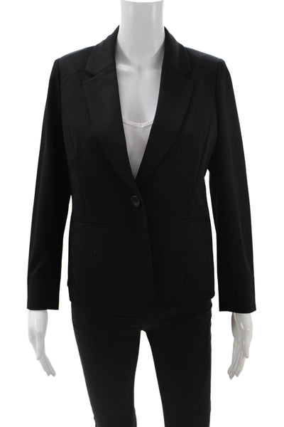 Kasper Womens One Button Long Sleeve Lined Blazer Solid Black Size PS