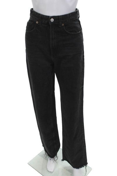 Zara Women Mom Straight Jeans Black High Rise Cotton Blend Size 2