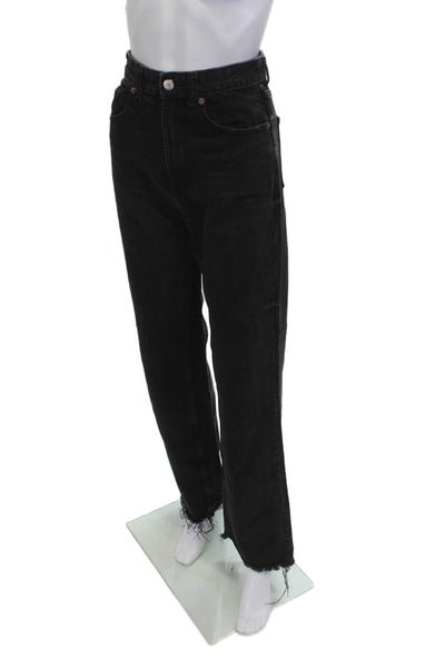 Zara Women Mom Straight Jeans Black High Rise Cotton Blend Size 2