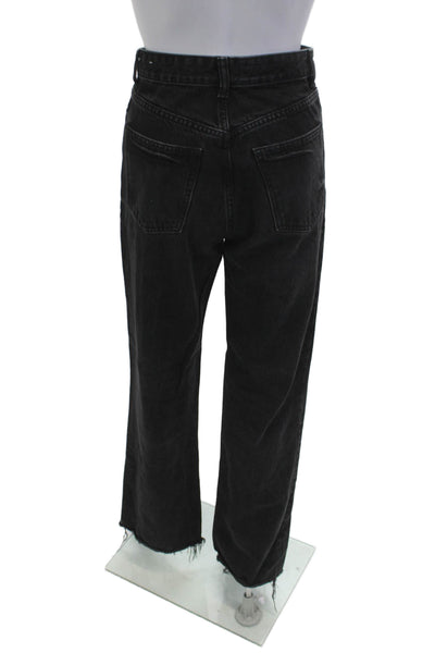 Zara Women Mom Straight Jeans Black High Rise Cotton Blend Size 2