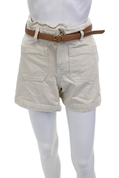 Zara Unisex Chino Shorts Beige Cotton Buckle Size 0