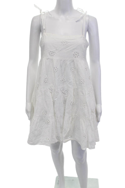 Seafolly Women Sundress White Floral Square Neck Sleeveless Tie Mini Size XS
