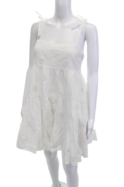 Seafolly Women Sundress White Floral Square Neck Sleeveless Tie Mini Size XS