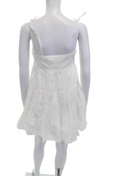 Seafolly Women Sundress White Floral Square Neck Sleeveless Tie Mini Size XS