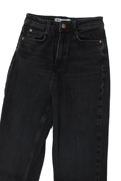 Zara Women Mom Straight Jeans Black High Rise Size 0