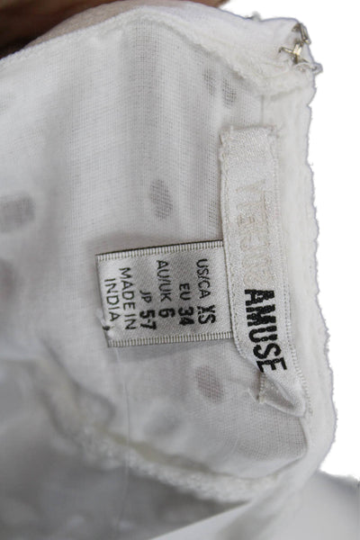 Society Amuse Women Cropped Blouse White Floral Neck Short Sleeve Size XS