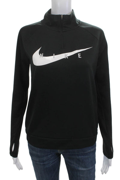 Nike Women Pullover Sweatshirt Black Zip Mock Neck Graphic Size XS