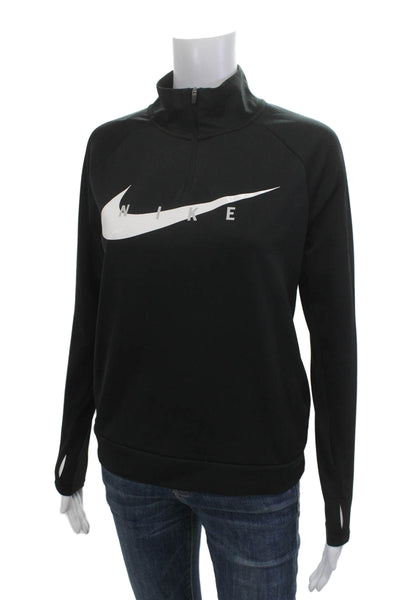 Nike Women Pullover Sweatshirt Black Zip Mock Neck Graphic Size XS