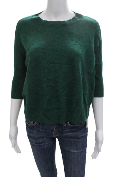 Anthropologie Women Pullover Green Wool Blend Crew Neck 3/4 Sleeve Size S