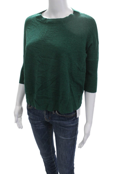 Anthropologie Women Pullover Green Wool Blend Crew Neck 3/4 Sleeve Size S