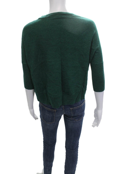 Anthropologie Women Pullover Green Wool Blend Crew Neck 3/4 Sleeve Size S