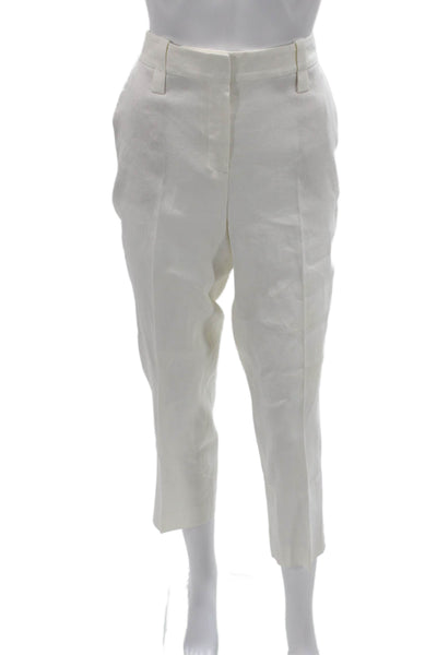 Massimo Dutti Womens Ankle Cropped Dress Pants White Cotton Blend Size 4