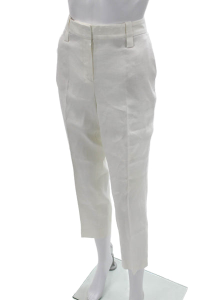Massimo Dutti Womens Ankle Cropped Dress Pants White Cotton Blend Size 4