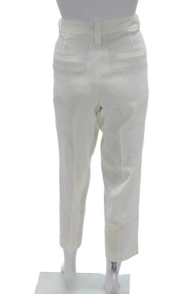 Massimo Dutti Womens Ankle Cropped Dress Pants White Cotton Blend Size 4