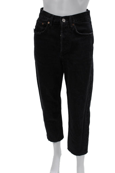 Agolde Unisex Cropped Straight Jeans Black High Rise Size 24