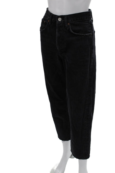 Agolde Unisex Cropped Straight Jeans Black High Rise Size 24