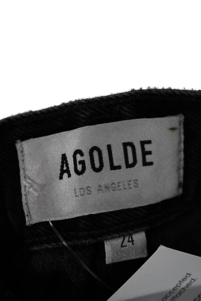 Agolde Unisex Cropped Straight Jeans Black High Rise Size 24