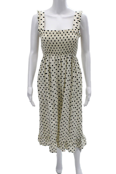 Zara Women Beige Polka Dot Sundress Square Neck Sleeveless Bohemian Size S